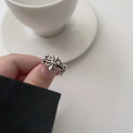wholesale Vintage sterling silver retro-style Luo Xin cross ring, hip-hop couple distressed hollow cross floral finger ring accessory-0-1