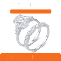 wholesale S925 Silver Set Two-Piece Oval Moissanite Ring Combination Classic Elegant Design Independently Sold Hot Wholesale-White gold 4.5 carats (with certificate)  7 US