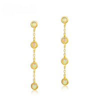 wholesale Gold-plated 925 Silver Japanese Light Luxury Synthetic Opal Small Round Long Slimming Ear Studs Minimalist Geometric-Synthetic Opal 925 Silver