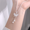 wholesale Sterling Silver S999 New Filigree Tassel Lily of the Valley Butterfly Necklace, Ins Style Light Luxury High-end Women's Choker-0-1