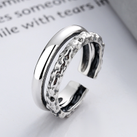 wholesale S925 Sterling Silver Double-Layer Tin Foil Textured Open Ring for Fashionable Commuting, Niche Design, and Versatile Index Finger Wear-730JM/approx. 3.9g Adjustable opening