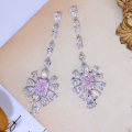 wholesale High-carbon steel, new TikTok live hot-selling rectangular pink ice-cut pink diamond ladies' earrings-0-2