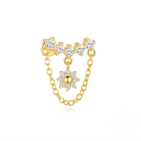 wholesale S925 Sterling Silver Sunflower Star Stud Earrings With Love Shape, Tassel, And Rhinestones For Flat Piercing-Single gold #4