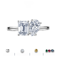 wholesale S925 Sterling Silver Emerald Cut Pear Shaped Fancy Moissanite Ring for Women, Small and Exquisite High-End Luxury Diamond Ring-carat + 1 carat D-color moissanite (square white + teardrop yellow) US$10
