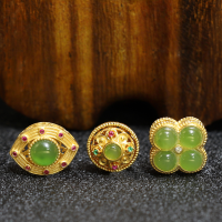 wholesale S925 silver and antique gold hollow inlaid jade oval marquise series versatile DIY fittings with spacer beads-Jade Fortune