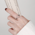 wholesale S925 Sterling Silver Antique Korean Style Small Fresh Hollow Clover Cross Ring Holder Ins Style Open Ring-0-3