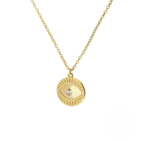 wholesale S925 Sterling Silver Geometric Eye Pendant With Rhinestones, Round Choker Necklace, Trendy Ins Style-Gold