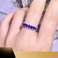 wholesale 18K gold set with natural sapphire ring for women, extravagantly set with diamonds, Ceylon Royal Blue row ring, colored gemstone-0-0