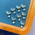 wholesale Gold-plated S925 silver accessory bracelet necklace DIY semi-finished aquamarine drop pendant four-leaf clover earrings-0-6