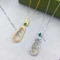 wholesale S925 Sterling Silver High-Ice Chalcedony Inlaid Style Chalcedony Four-Seasons Bean Necklace Fashion New Chinese Style Niche Collarbone Chain-0-1