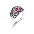 wholesale S925 silver gemstone-embedded ring with a design sense of luxury, sophistication, and natural rose pomegranate, Flourishing Series-0-0