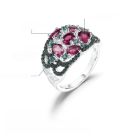 wholesale S925 silver gemstone-embedded ring with a design sense of luxury, sophistication, and natural rose pomegranate, Flourishing Series-Natural Amethyst Ring  US Size 10
