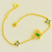 wholesale S925 Sterling Silver Gold-Plated Hand Chain Inlaid with Hetian Jasper Butterfly, Niche Design, Ancient Style Cold Enamel Silver Jewelry-4*8mm Jasper Marquis Butterfly Bracelet 925 Silver