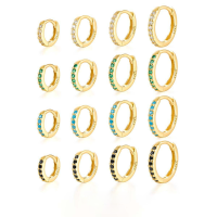 wholesale 925 Sterling Silver Earrings with Zirconia Stud Earrings, Minimalist Hoop Earrings, Ins Light Luxury High-End Cross-Border Best-Seller Ear Accessories-Silver-Black Diamond Inner Diameter 6mm/Pair