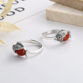 wholesale S925 sterling silver koi fish inlaid with southern red agate ring, vintage ethnic style symbolizing abundance every year, index finger ring-0-1