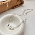 wholesale S925 Sterling Silver Multi-layer Snake Bone Brushed Round Ball Heavy Work Fashion Unique Niche Design Sense Collarbone Chain-0-3