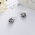 wholesale S925 Sterling Silver Retro Vintage Matte Filigree Openwork Engraved Floral Round Ball Ethnic Style Earrings for Women-0-2