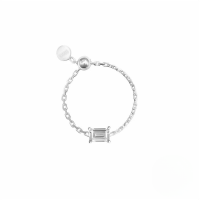 wholesale S925 Sterling Silver Adjustable Open Ring With Simulated Zirconia, Ins Chain Design For Women-Platinum square Adjustable opening