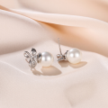 wholesale S925 Sterling Silver Elegant and Fresh Leaf Pearl Earrings with Diamond, Zircon, and Shell Pearl for Women Wholesale-0-0
