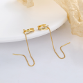 wholesale S925 Sterling Silver Korean Dongdaemun Double-Line Ear Cuff Long Geometric Ear Drop Ethereal Elegant Earrings-0-2