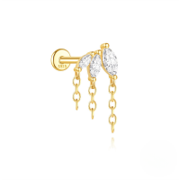 wholesale S925 Sterling Silver Single Row Zircon-studded Double Layer Fringe Flat Threaded Ear Cartilage Piercing Earrings-Single gold #3