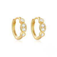 wholesale S925 Sterling Silver Double-layer Zircon And Opal Four-pointed Star Ear Hoop Ear Climber Earrings-Gold#2 925 Silver