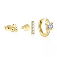 wholesale 925 Sterling Silver Minimalist Geometric Butterfly Stud Hoop Earrings Set, Hot-selling Ins Earrings For Women-Set of 3 - Gold #5 925 Silver