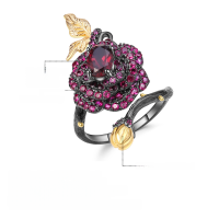 wholesale S925 silver secret garden designer gemstone ring with natural rose design and natural colored gemstones-Natural Garnet Ring Adjustable opening