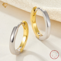 wholesale S925 Silver Plain Hoop Earrings, Two-Tone Silver Ear Hoops, Ins Style Versatile Minimalist High-End Ear Clasps for Women Wholesale-Two-tone 925 silver