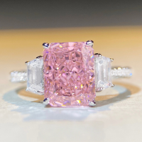 wholesale S925 Sterling Silver Icy Cut Ring with High Carbon Radiant Cut Pink Diamond for Cross-Border E-Commerce Live Streaming Hits-White Diamond-CBJZ190 No.6