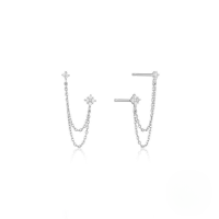 wholesale S925 Sterling Silver Ins-style Chain Tassel Crystal Earrings-Platinum-White Diamond