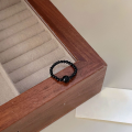 wholesale S925 Sterling Silver Natural Black Agate Beaded Elastic Rope Ring for Women, Small and Minimalist Design, New and Unique Band-0-4