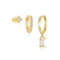 wholesale S925 Sterling Silver Geometric Zircon-encrusted Hoop Earring Set For Daily Wear, A Classic And Elegant Hot-seller-3-piece set Gold#2 925 silver