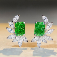 wholesale Sterling Silver Petite Emerald Stud Earrings for Women, Internet-Famous Style Elegant Earrings, New Trendy Minimalist Vintage Wholesale-Pink Diamond-ED033 925 Silver