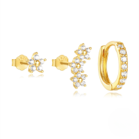 wholesale S925 Sterling Silver Classic Eight-pointed Star Zircon Ear Hoop And Stud Earring Set,-3-piece set, gold#4&gt;925 silver