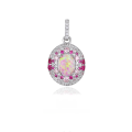 wholesale 925 Sterling Silver with Zircon and Colored Gemstone Egg-Shaped Pink Opal Pendant for Wholesale-0-0