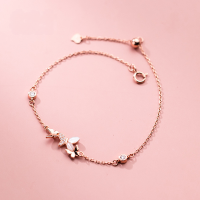 wholesale S925 silver Korean-style fashion minimalist diamond-inlaid butterfly bracelet, summer fresh and sweet accessory S4662-S925 silver one rose gold>925 silver