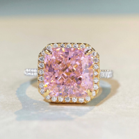 wholesale S925 Sterling Silver Ring for Women with Zircon Princess Pink Square Fashion Light Luxury Full Diamond Setting High Carbon Diamond Cute Pink Diamond Square Package-Pink Diamond-CBJZ390 No. 5