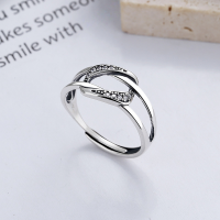 wholesale S925 Sterling Silver Korean-style Minimalist Square Frame with Zirconia Overlapping Double-layer Open Ring-YJ482/approx. 2g Adjustable opening