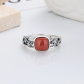 wholesale S925 Sterling Silver Creative Pastoral Style Hollow Bamboo Knot Inlaid with South Red Agate Ring Design Sense Band-0-2