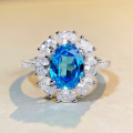wholesale 925 Silver New Aquamarine Full Diamond Ring High-End Sense Ins Cross-Border E-Commerce TikTok Live Broadcast Hit-0-0
