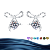 wholesale Metal Material: S925 Sterling Silver Cross-border Wholesale Cute High-end Bow Earrings with Moissanite Ear Studs, Silver Jewelry-Lemon yellow 5MM/50 points