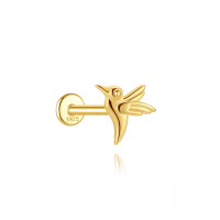 wholesale S925 Sterling Silver Personality Flower Woodpecker Flat Head Threaded Cartilage Earring With Zircon Inlay-Single gold #3