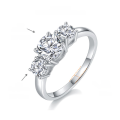 wholesale 925 Silver Amazon Cross-Border Best-Seller Three-Stone 65mm Round Women's Ring Simple Four-Prong Setting Moissanite Ring-0-5