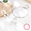 wholesale 925 Sterling Silver Jewelry Set Cross-Border Hot-Sale Diamond-Inlaid Mother-of-Pearl Lucky Four-Leaf Clover Bracelet Earrings Stud Earrings Light Luxury Accessories-0-0