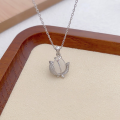 wholesale S925 Sterling Silver Tulip Chalcedony Necklace Fashionable Luxury Style Niche Design High-End Versatile Collarbone Chain-0-1