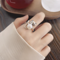 wholesale S925 Sterling Silver Cute and Fresh Ins Style Playful Kitten Design with Pearl Accent Open Ring-0-3