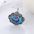 wholesale Sterling Silver Retro Ethnic Hollowed Out Resin Enamel Lotus Heart Sutra Ancient Style Pendant Necklace-0-1