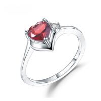 wholesale S925 Silver Light Luxury Natural Red Garnet Heart Ring Fashion Heart-shaped Gemstone Ring-Garnet US size 7