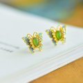 wholesale S925 silver inlaid with Hetian jade jadeite ear studs and Hetian jade jadeite butterfly marquise plain silver earrings-0-1